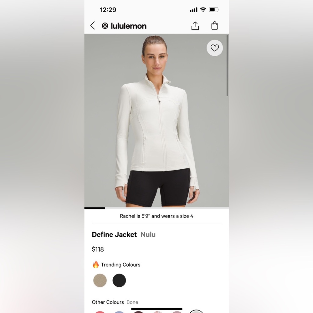 Lululemon define jacket only worn once in bone! Size 6
